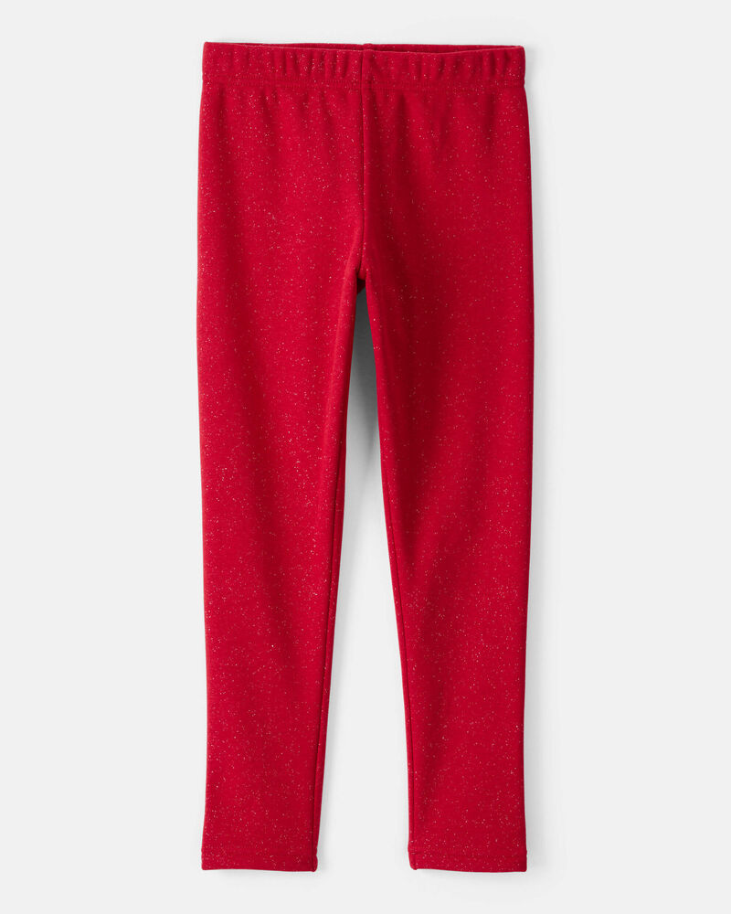 Girls Shimmer Cotton Pull-On Stretch Leggings - Red, image 1 of 5 slides