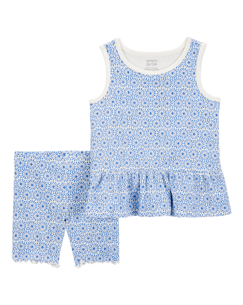 Toddler 2-Piece Floral Tank & Bike Short Set - Blue, 