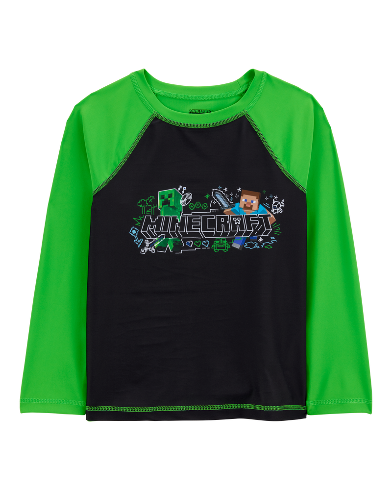 Kid Minecraft® Long-Sleeve Rashguard Swim Top - Green, image 1 of 2 slides