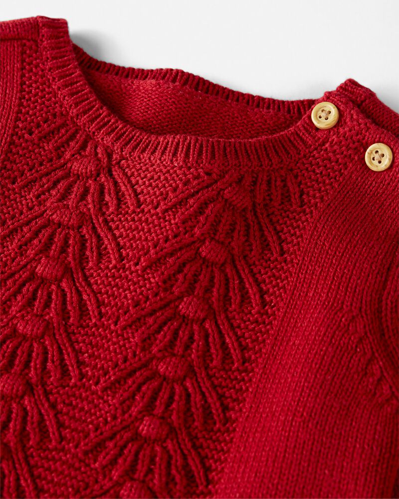 Toddler Organic Cotton Cable Knit Sweater in Red, image 2 of 5 slides