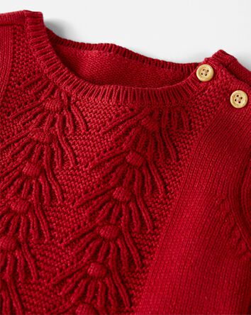 Toddler Organic Cotton Cable Knit Sweater in Red, 