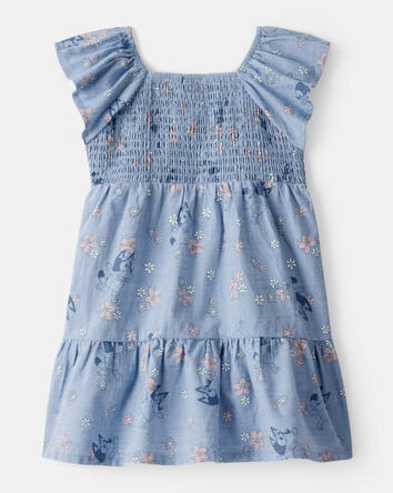 Baby Bluey Floral Print Denim Dress - Blue, 