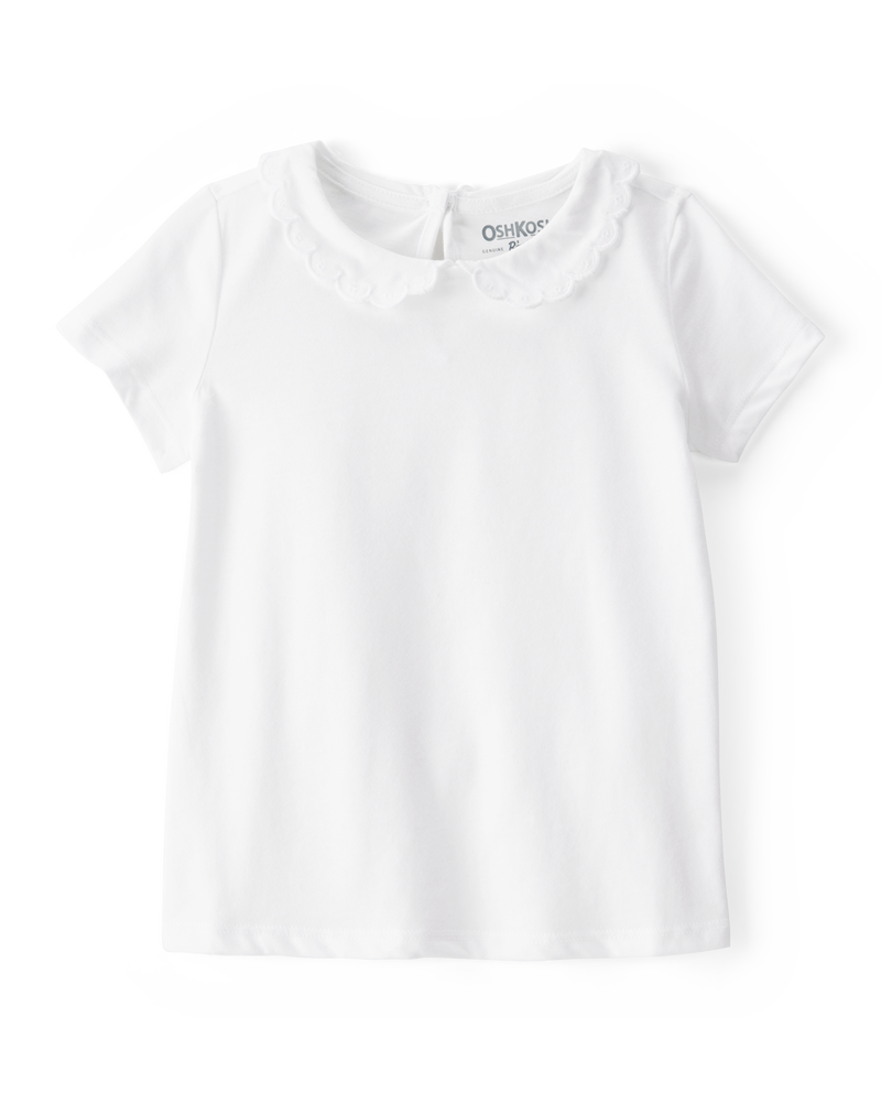 Toddler Scalloped Collar Short-Sleeve Top - White, image 1 of 4 slides