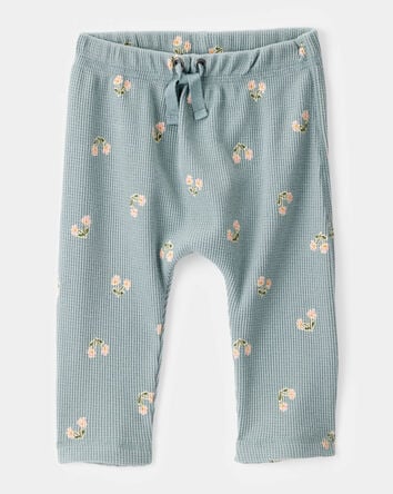 Baby 2-Piece Floral Waffle Knit Long-Sleeve Bodysuit Pant Set - Green, 