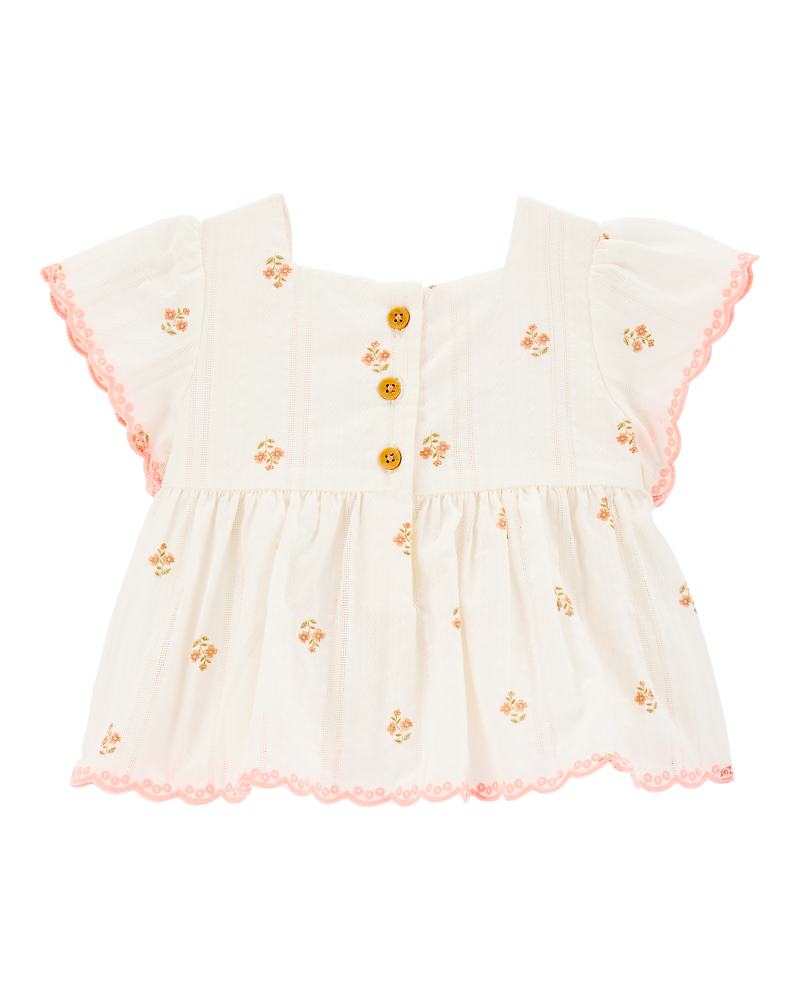 Baby Flutter Sleeve Seersucker Top - Cream, image 2 of 4 slides