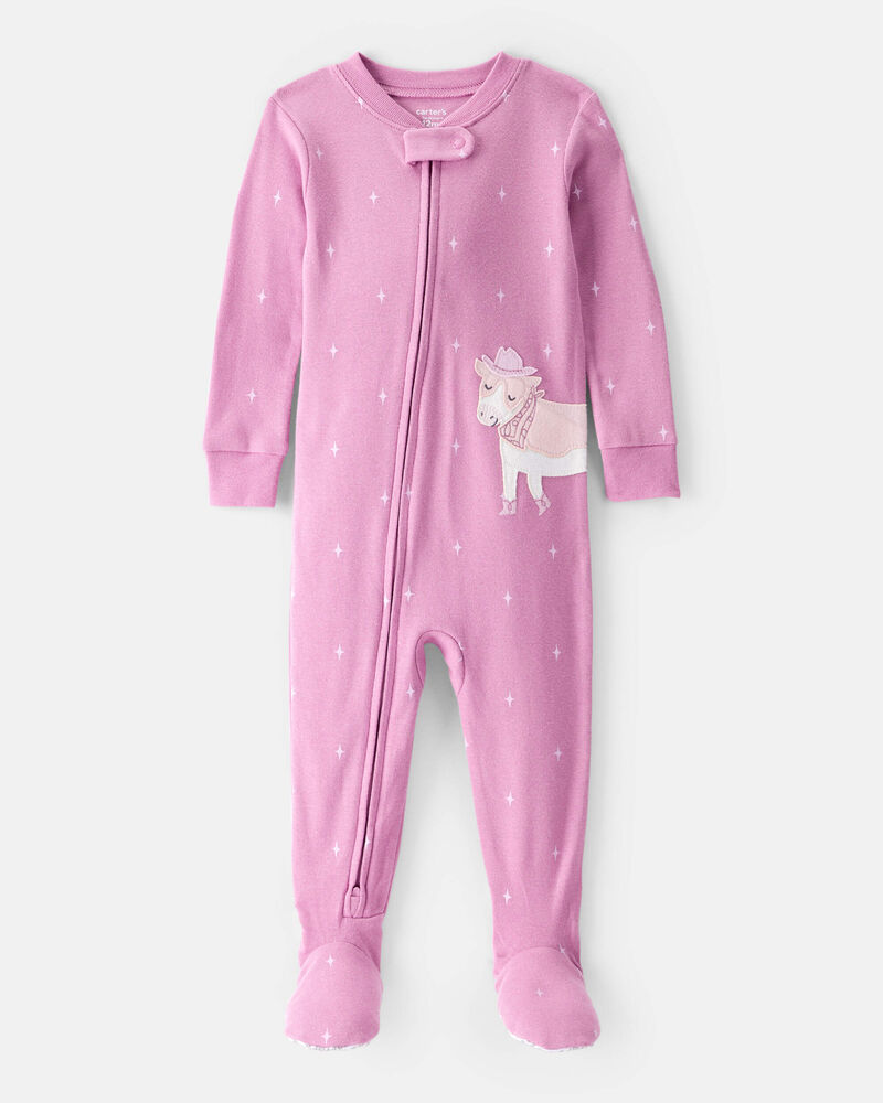 Baby Girl Cowgirl Print 100% Cotton Long-Sleeve 2-Way Zip 1-Piece Pajamas - Pink, image 1 of 5 slides