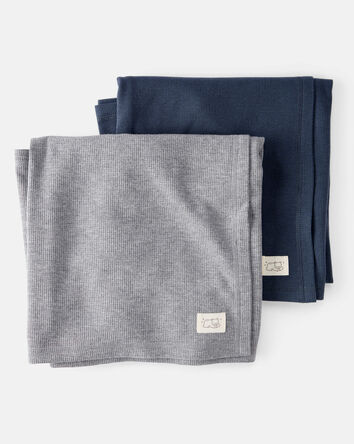 Baby 2-Pack Waffle Knit Blankets - Grey/Navy, 