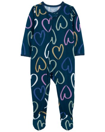 Toddler 1-Piece Hearts Loose Fit Footie Pajamas, 