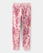 Girls Floral Fleece Drawstring Joggers - Pink, image 1 of 4 slides