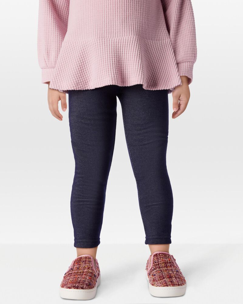 Toddler Faux Denim Cozy Fleece Leggings, image 1 of 7 slides