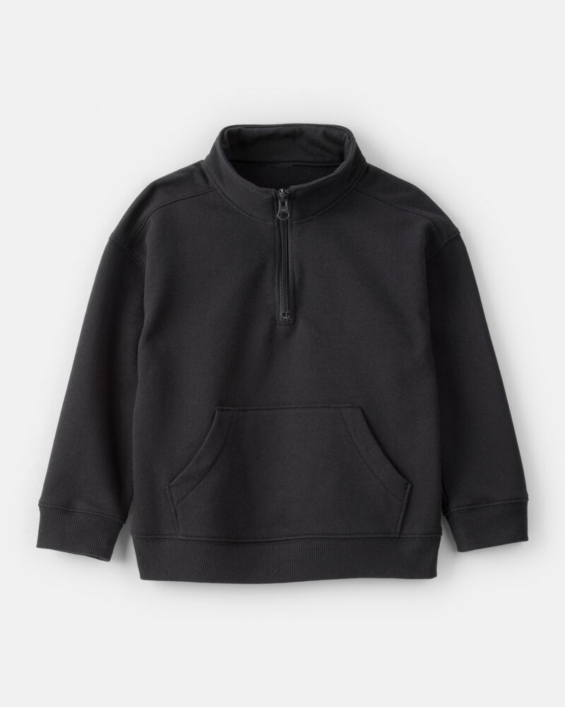 Toddler Boy Solid Fleece Quarter Zip Sweatshirt - Black, image 1 of 3 slides