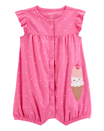 Baby Girl Ice Cream Short-Sleeve Cotton Romper - Pink, 
