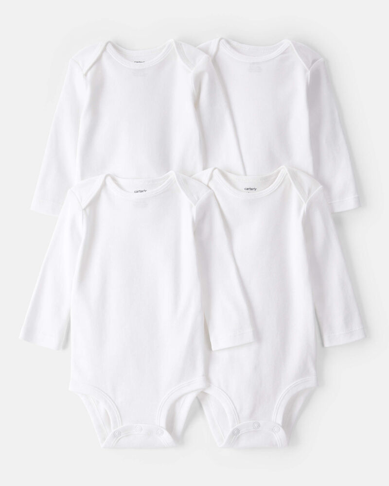 Baby 4-Pack Long-Sleeve Bodysuits - White, image 1 of 6 slides