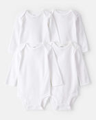 Baby 4-Pack Long-Sleeve Bodysuits - White, image 1 of 6 slides