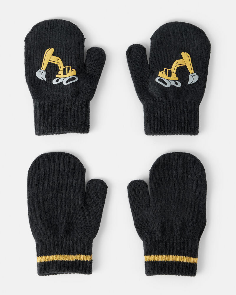 Toddler Boy 2-Pack Construction Winter Mittens - Black, image 1 of 2 slides