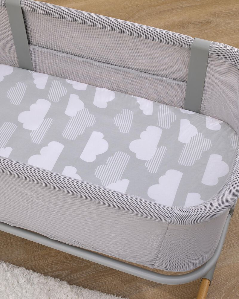 Skip Hop Cozy-Up 2-in-1 Bedside Sleeper 100% Cotton Fitted Bassinet Sheet - Grey & White Clouds , image 2 of 4 slides