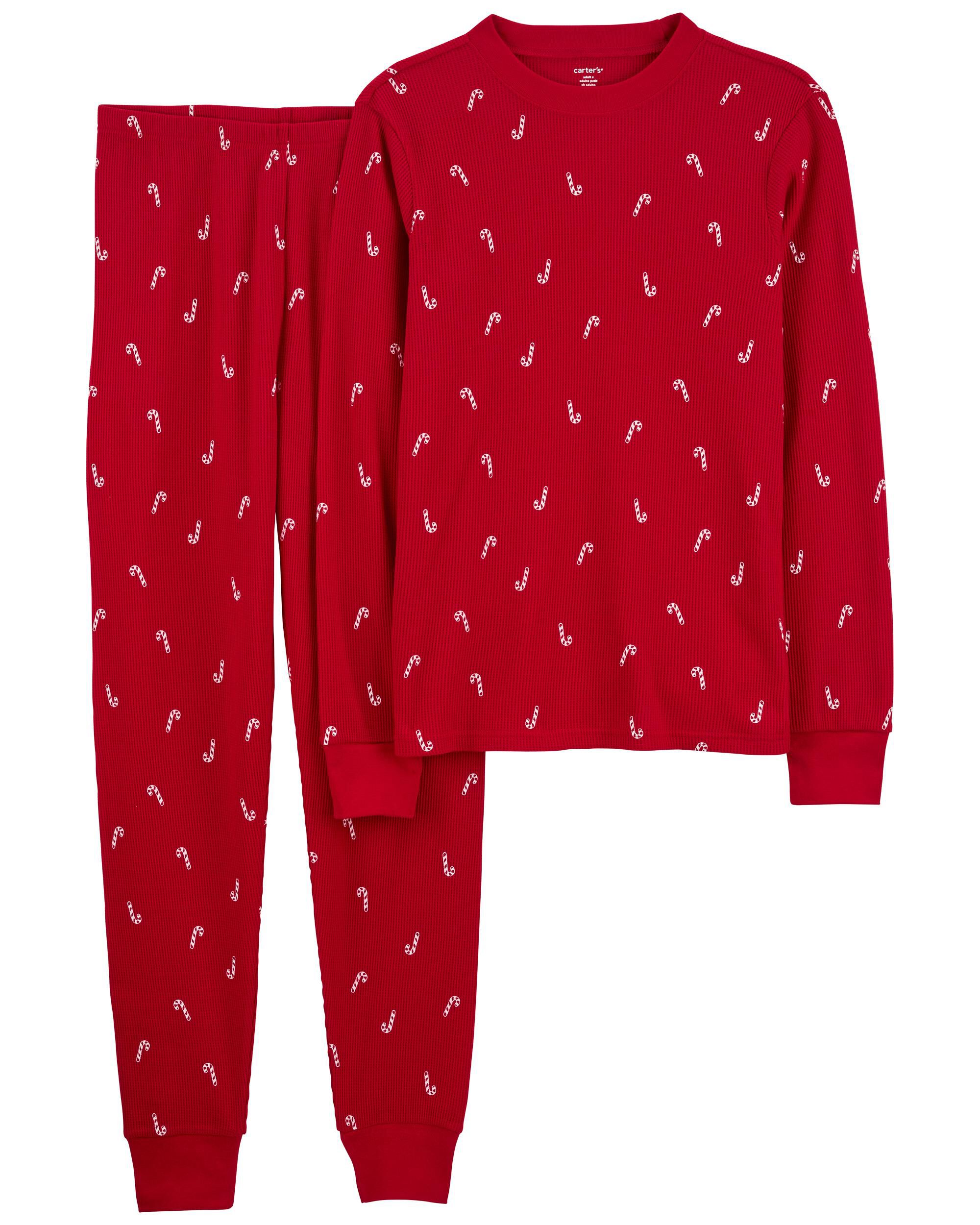 Adult 2 Piece Candy Cane Thermal Pajamas