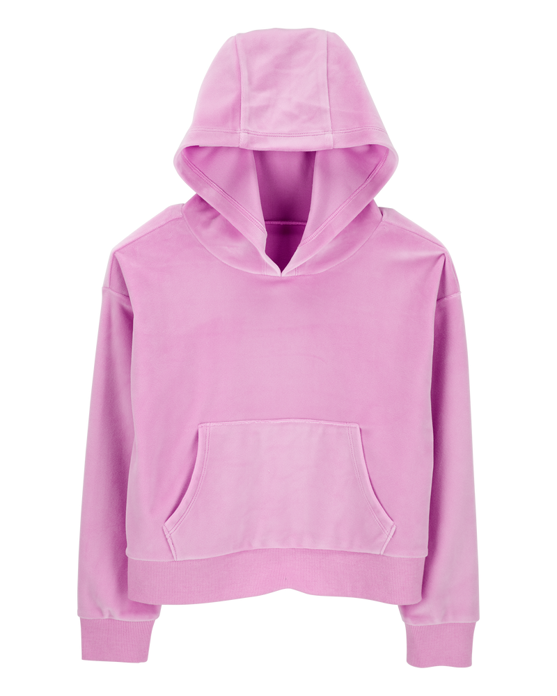 Kid Cropped Velour Hoodie, image 1 of 3 slides