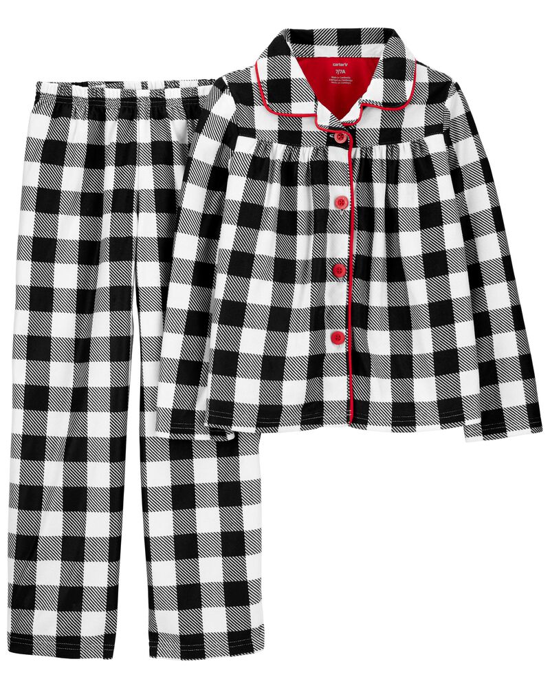 Kid 2-Piece Checkered Coat-Style Fleece Pajamas, image 1 of 2 slides