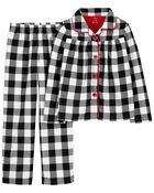 Kid 2-Piece Checkered Coat-Style Fleece Pajamas, image 1 of 2 slides
