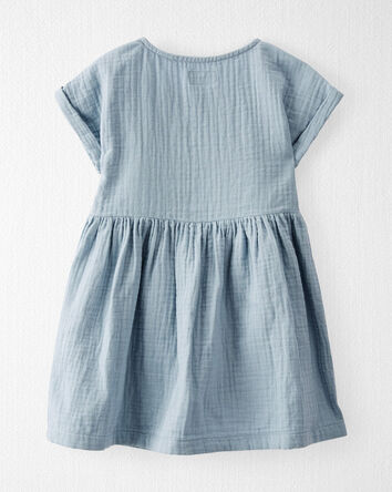 Toddler Organic Cotton Gauze Dress in Blue, 