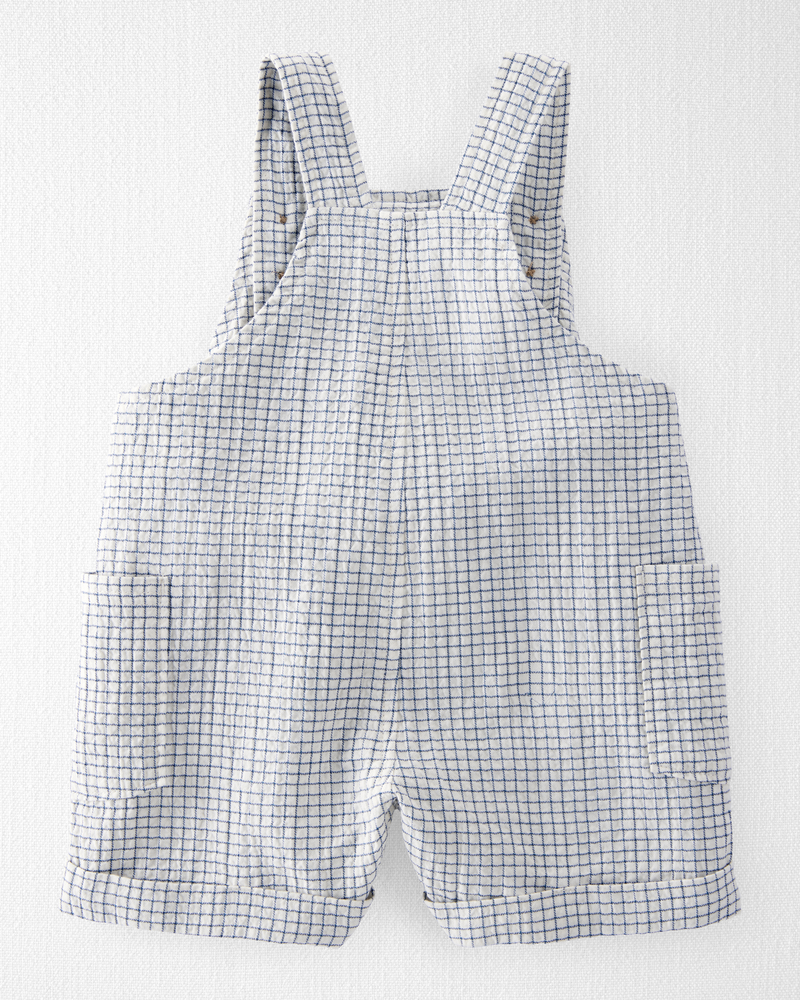 Baby Organic Cotton Checkered-Print Shortalls, image 2 of 4 slides
