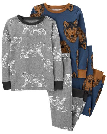 Kid 4-Piece Wolf 100% Snug Fit Cotton Pajamas, 