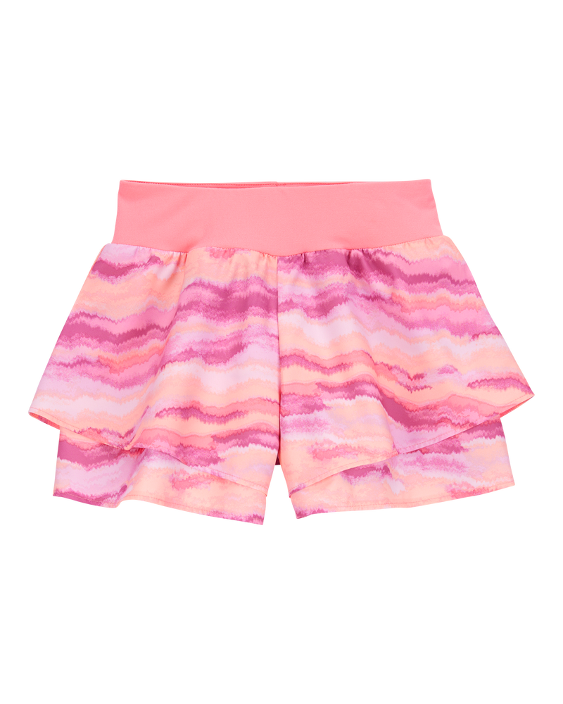 Kid Flowy Tie-Dye Layered Flip Short - Orange/Pink, image 1 of 6 slides
