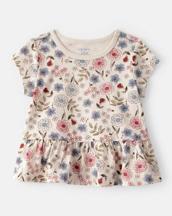 Baby Girl Floral Short-Sleeve Peplum Top - Cream, 