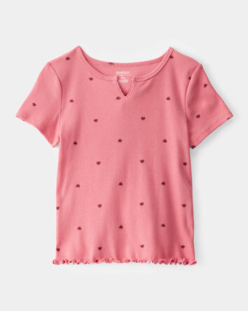 Kid Ribbed Heart Print Short-Sleeve Shirt - Pink, 