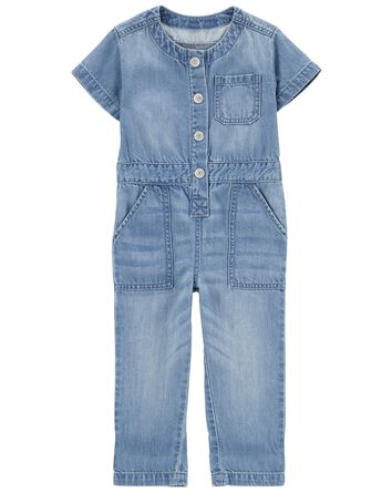 Toddler Denim Button-Front Jumpsuit, 