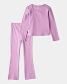 Kid 2-Piece Ribbed Long-Sleeve Tee & Flare Pant Set - Purple, image 1 of 3 slides