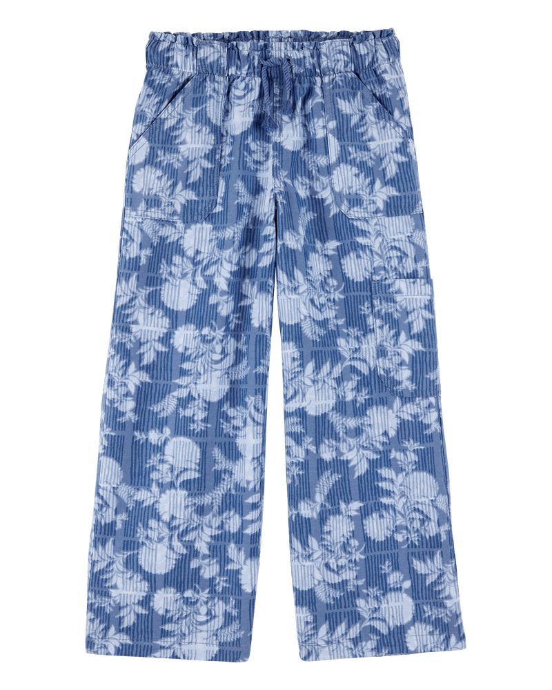 Kid Floral Print Drawstring  Pants - Blue, image 1 of 5 slides