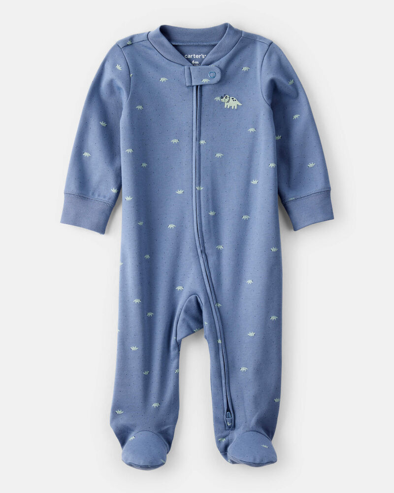 Baby Boy Rhino Print 100% Cotton Long-Sleeve Sleep & Play - Navy Blue, image 1 of 5 slides