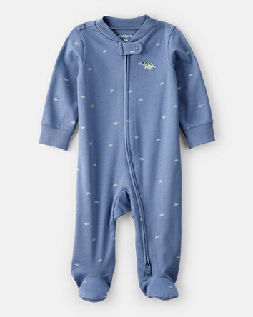 Baby Boy Rhino Print 100% Cotton Long-Sleeve Sleep & Play - Navy Blue, 