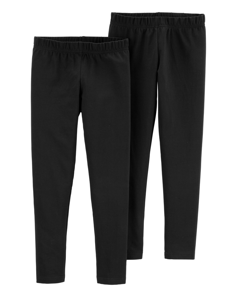 Kid 2-Pack Black Cotton Stretch Leggings, image 1 of 3 slides