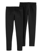 Kid 2-Pack Black Cotton Stretch Leggings, image 1 of 3 slides