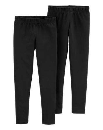 Kid 2-Pack Black Cotton Stretch Leggings, 