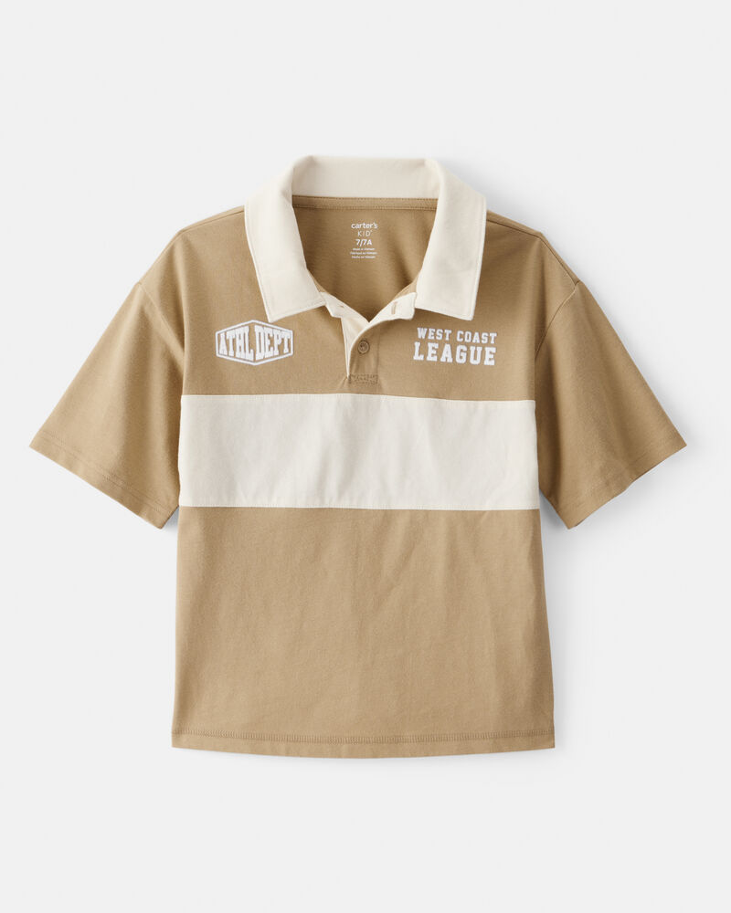Boys Cotton Short-Sleeve Stripe Polo - Tan, image 1 of 3 slides