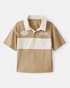 Boys Cotton Short-Sleeve Stripe Polo - Tan, image 1 of 3 slides