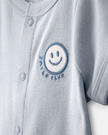 Baby 'Smile Club' Short-Sleeve Romper - Blue, 