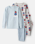 Boys Chili Pepper Print 100% Cotton Long-Sleeve Snug Fit 4-Piece Pajamas - Blue, image 1 of 5 slides