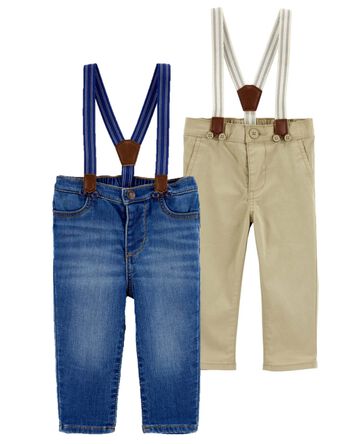 Baby 2-Pack Twill Suspender Pants, 