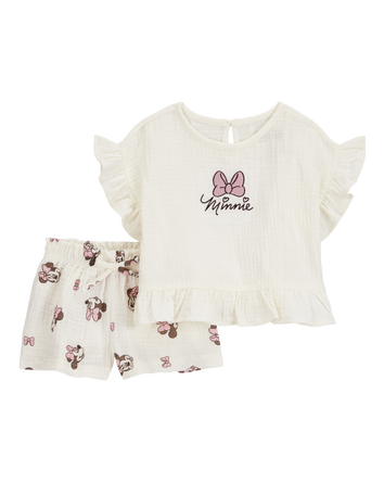 Baby 2-Piece Minnie Mouse Flutter-Sleeve Gauze Top & Short Set - Cream, 