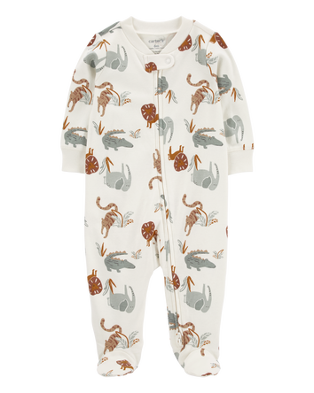 Baby Animal Print 2-Way Zip Cotton Sleep & Play Pajamas, 