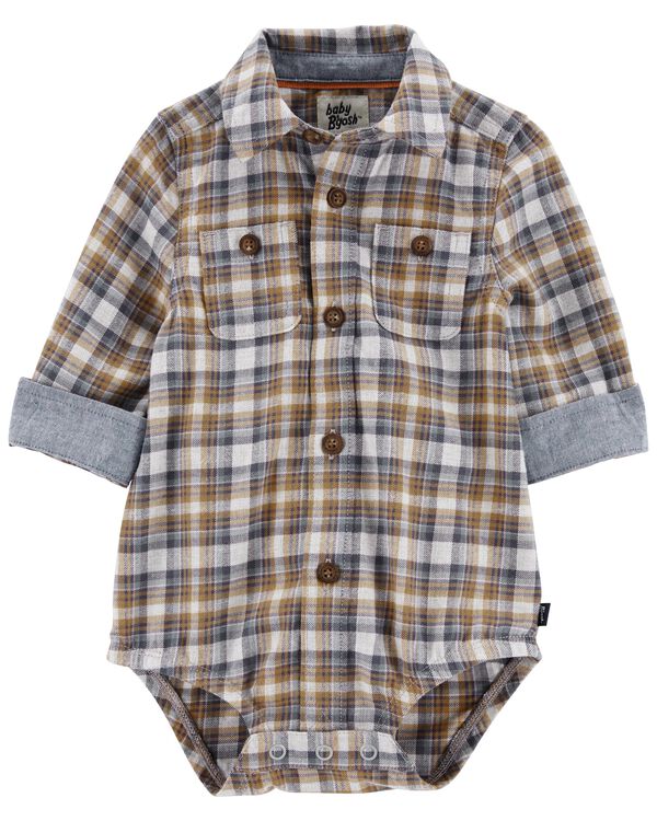 Multi Baby Plaid ButtonFront Bodysuit