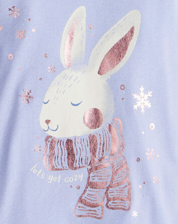 Toddler Girl Bunny Print 100% Cotton Long-Sleeve Snug Fit 4-Piece Pajamas - Brown/Blue, 