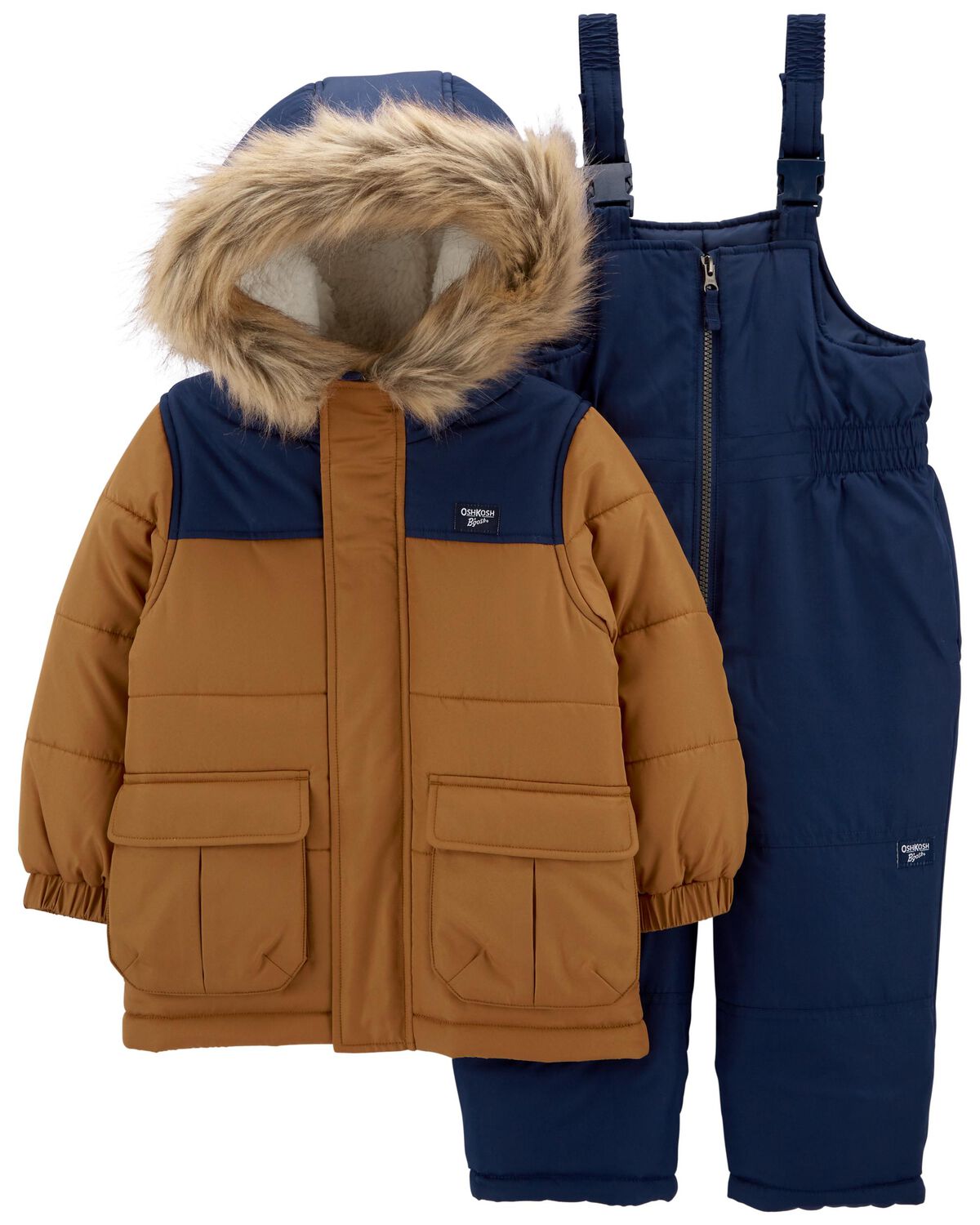 Tan, Navy Toddler 2Piece SherpaLined Snowsuit