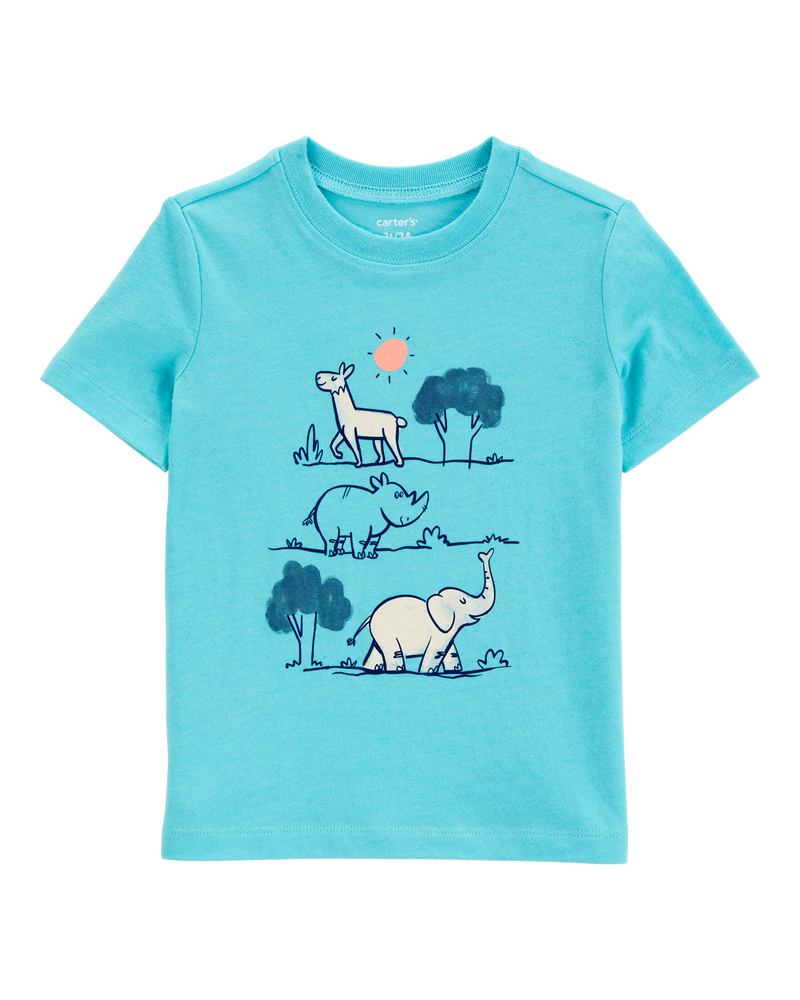 Toddler Zoo Animals Short-Sleeve Graphic Tee - Blue, image 1 of 3 slides