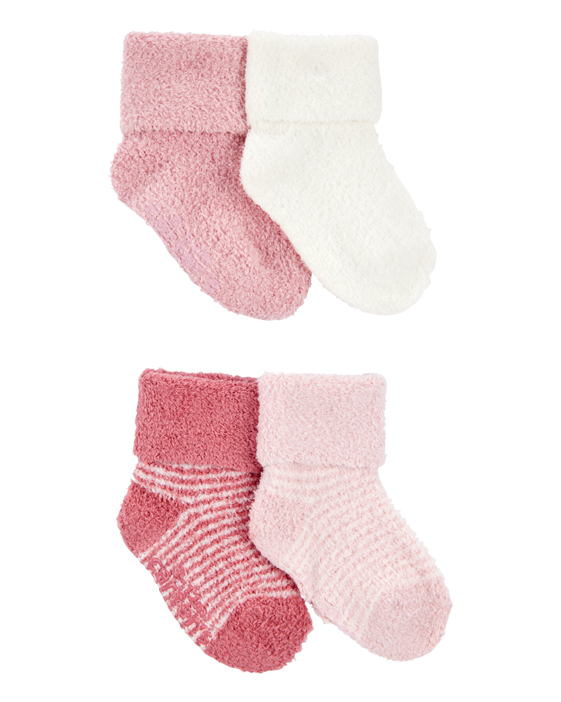 Baby 4-Pack Chenille Foldover Cuff Booties - Pink/White, image 1 of 2 slides